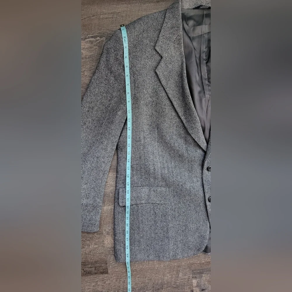 Vintage 80's Blazer Men's 46L Black & White Harringbone 2 Button 100% Pure Wool